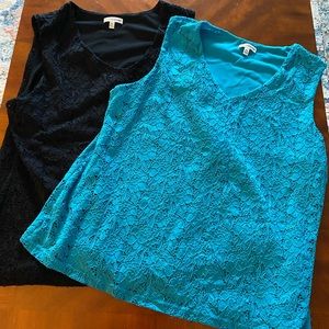 Two patterned lace tank style tops